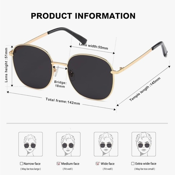 Women’s & Men’s Classic Trendy Square Sunglasses - Oversized Gold Frame Shades
